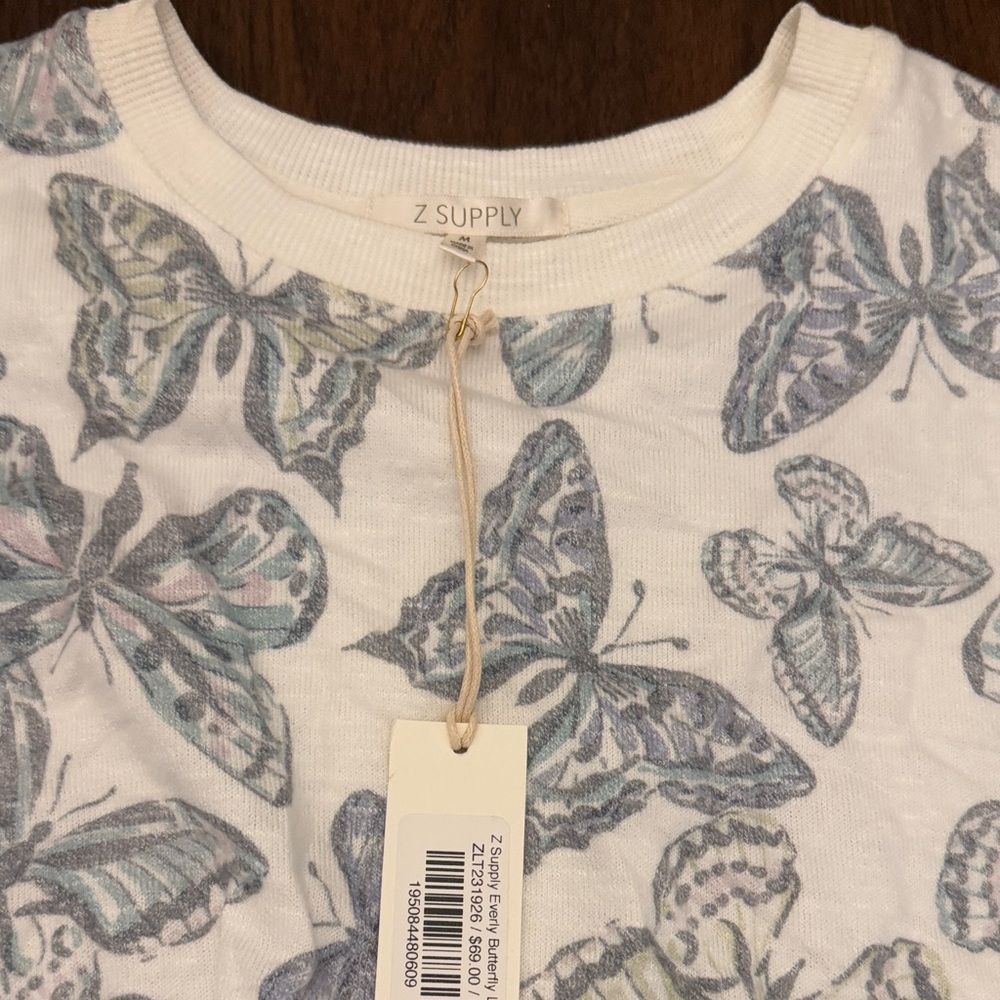 Z Supply White and Gray Butterfly Long Sleeve Top - Picture 3 of 4